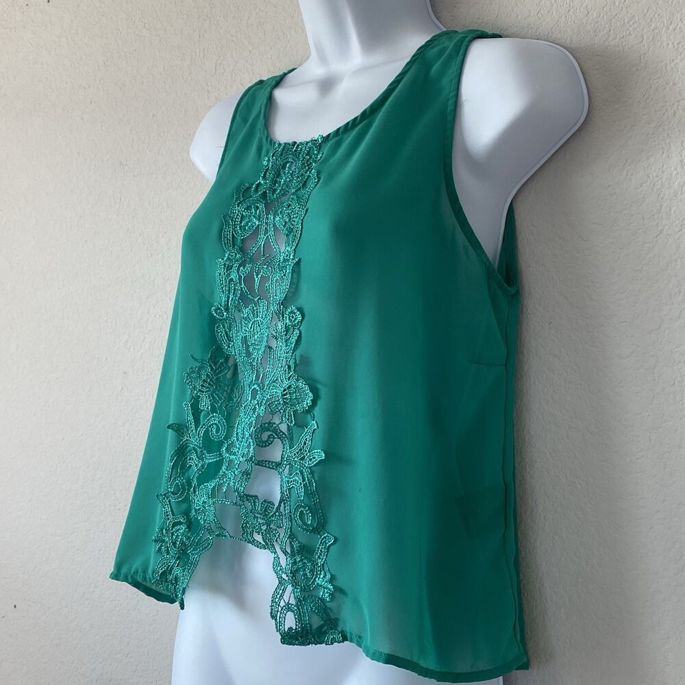 IKY Love Me Kelly Green Sheer Tank Front Crochet Med Festive Lightweight Boho - Picture 4 of 12